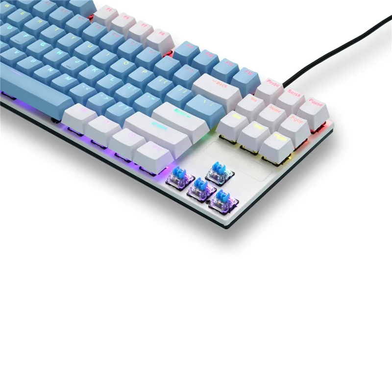 IBLANCOD K87 87-Key Conflict Free Mechanical Keyboard with Colorful Backlit for Home/Office/Gaming - White+Blue/Red Switch