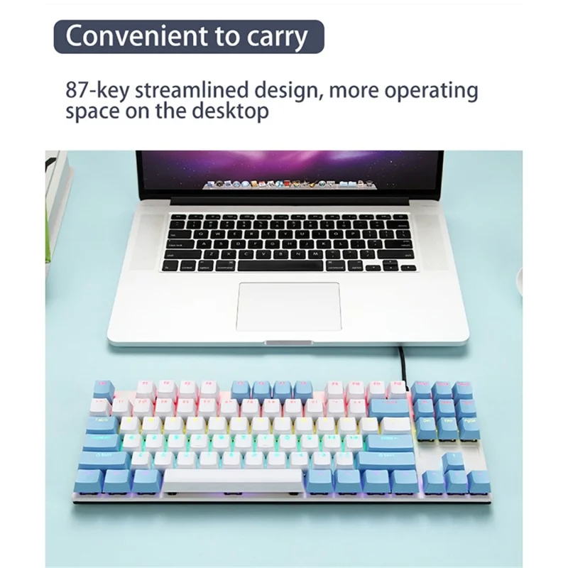 IBLANCOD K87 87-Key Conflict Free Mechanical Keyboard with Colorful Backlit for Home/Office/Gaming - White+Blue/Red Switch