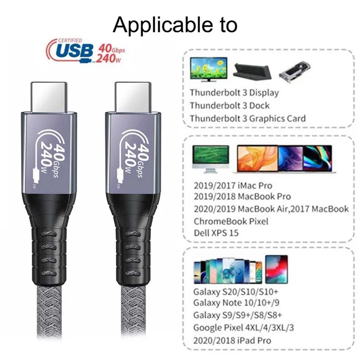 UC-074-1.0M 240W USB4 1m 40Gbps Type-C Cord High Speed Transfer USB C Cable with Thunderbolt 3 4 100W Fast Charging 8K 4K Video Output