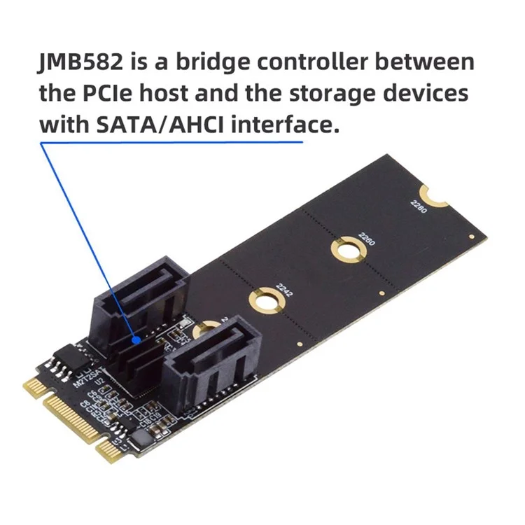 SA-043 NGFF KEY B+M PCI Express to SATA 3.0 6Gbps Dual Ports Adapter 22x80MM Converter Hard Drive Extension Card JMB582 2230 2242 2260 2280