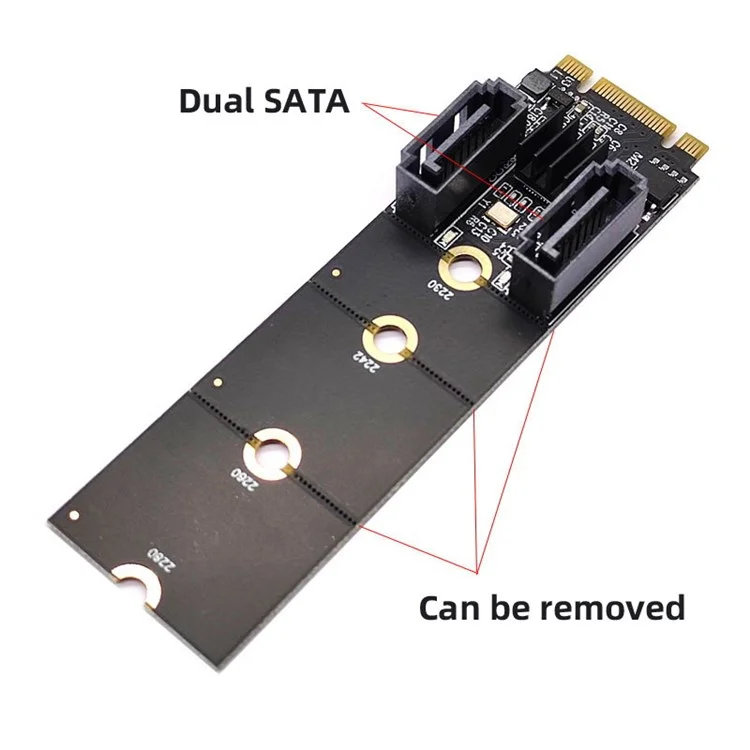 SA-043 NGFF KEY B+M PCI Express to SATA 3.0 6Gbps Dual Ports Adapter 22x80MM Converter Hard Drive Extension Card JMB582 2230 2242 2260 2280