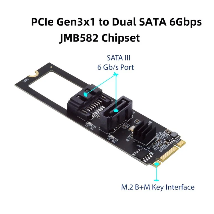 SA-044 NGFF KEY B+M to SATA 3.0 6Gbps Dual Ports Vertical+Horizontal Adapter 22*80MM Converter Hard Drive Extension Card JMB582 2280