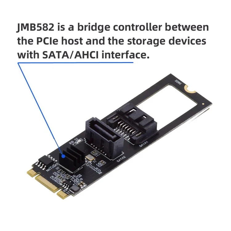 SA-044 NGFF KEY B+M to SATA 3.0 6Gbps Dual Ports Vertical+Horizontal Adapter 22*80MM Converter Hard Drive Extension Card JMB582 2280