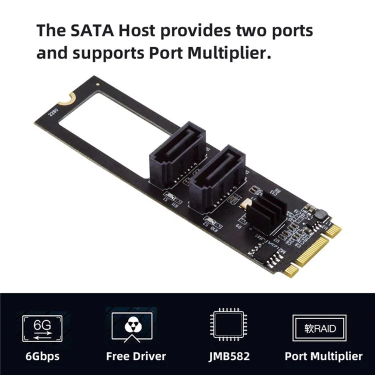 SA-042 NGFF Key b + m PCI Express à SATA 3.0 22 * ​​80 mm 6 Gops Double Ports Adaptateur Convertisseur Drive D'extension Drive JMB582 2280