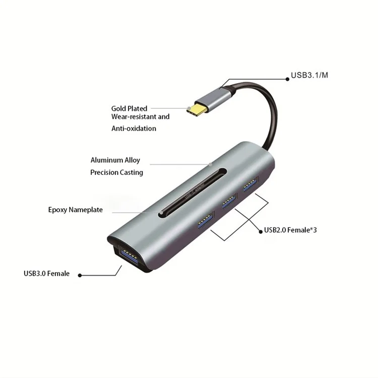 V200A 4-in-1 Aluminiumlegierung Typ C USB C-hub-adapter an USB 2.0 USB 3.0-ports Für Laptop-pc-computer