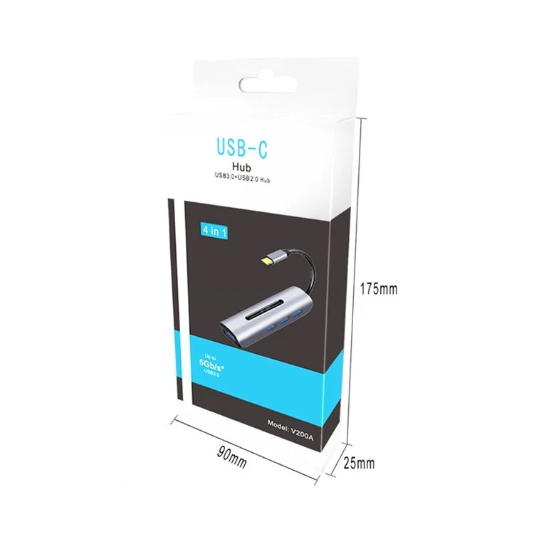 V200A 4-in-1 Aluminiumlegierung Typ C USB C-hub-adapter an USB 2.0 USB 3.0-ports Für Laptop-pc-computer