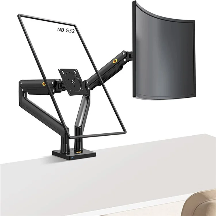 NORTH BAYOU G32 22-32 Pouce Double Support de Moniteur LCD LED Inclinable et Rotatif avec Bras à Vérin à Gaz