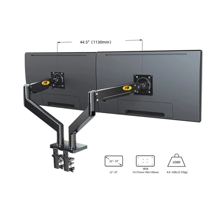 NORTH BAYOU G32 22-32 Pouce Double Support de Moniteur LCD LED Inclinable et Rotatif avec Bras à Vérin à Gaz