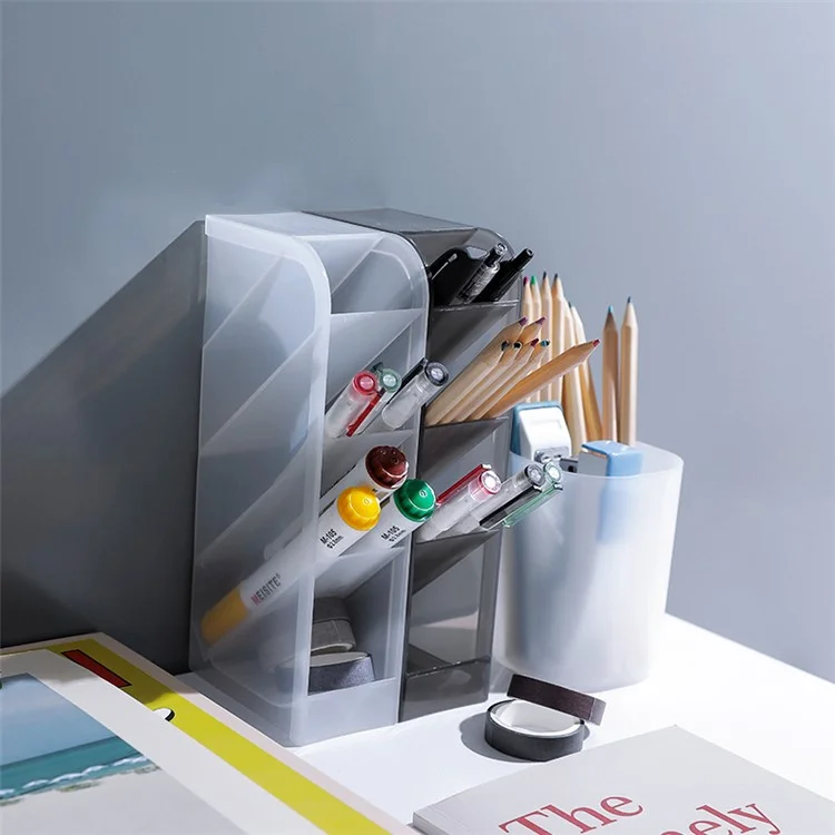 Multifunction Slant Grid Desktop Pen Holder Home Office School Stationary Storage Pencil Organizer, Size: S - Transparent White