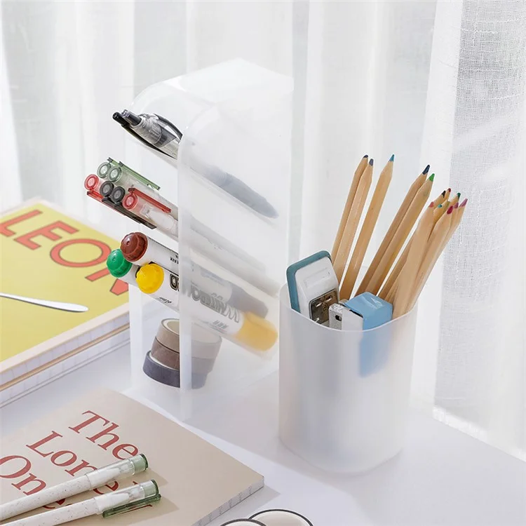 Multifunction Slant Grid Desktop Pen Holder Home Office School Stationary Storage Pencil Organizer, Size: S - Transparent White