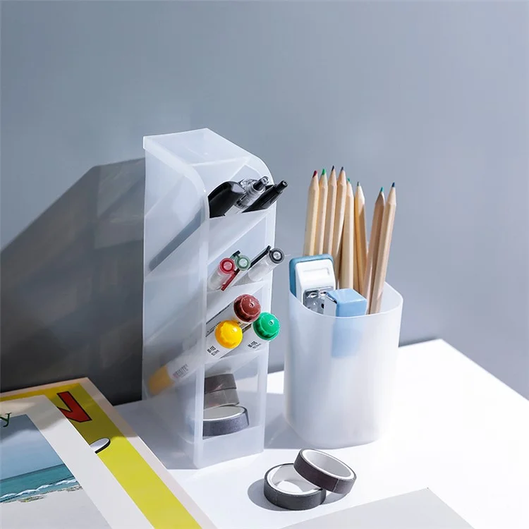 Multifunction Slant Grid Desktop Pen Holder Home Office School Stationary Storage Pencil Organizer, Size: S - Transparent White