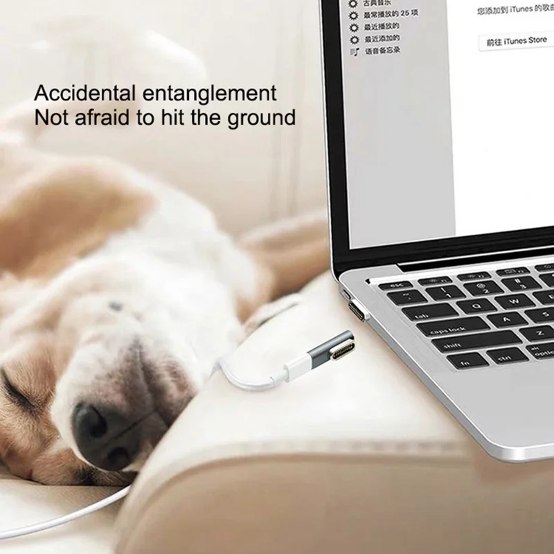 For MacBook 20Pin Elbow Magnetic USB C Adapter PD 100W Fast Charging Data Transmission Type-C Connector - Silver
