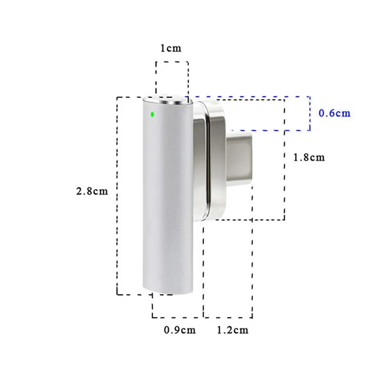 For MacBook 20Pin Elbow Magnetic USB C Adapter PD 100W Fast Charging Data Transmission Type-C Connector - Silver