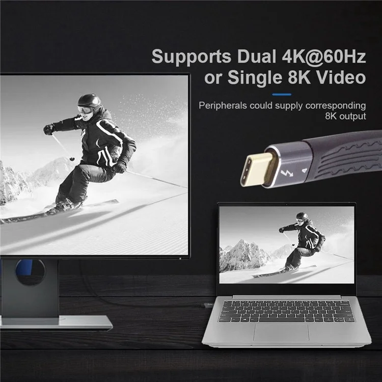 TB-005-0.13M 40Gbps ThunderBolt4 Transmission Cord Flat Slim 5A 100W Fast Charging Cable Supports 8K 60Hz 5K 60Hz Video Output