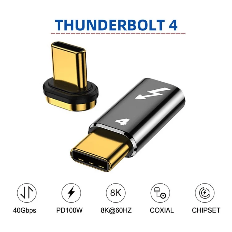TB-005-MAGN 40Gbps Type C Male to Male Magnetic Connector Compatible with USB4 Thunderbolt3 Thunderbolt 4 100W Power Data 8K Video Adapter for Laptop Phone