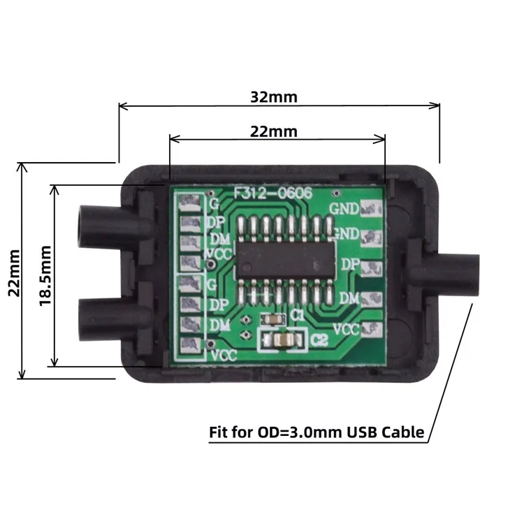 CN-003 PCBA for USB2.0 Ports Hub USB 1 to 2 Splitter with SR Cover for DIY OEM Parts 3.0mm Cable