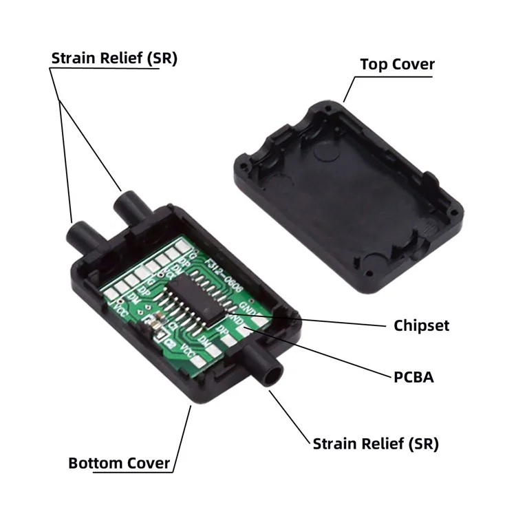 CN-003 PCBA for USB2.0 Ports Hub USB 1 to 2 Splitter with SR Cover for DIY OEM Parts 3.0mm Cable