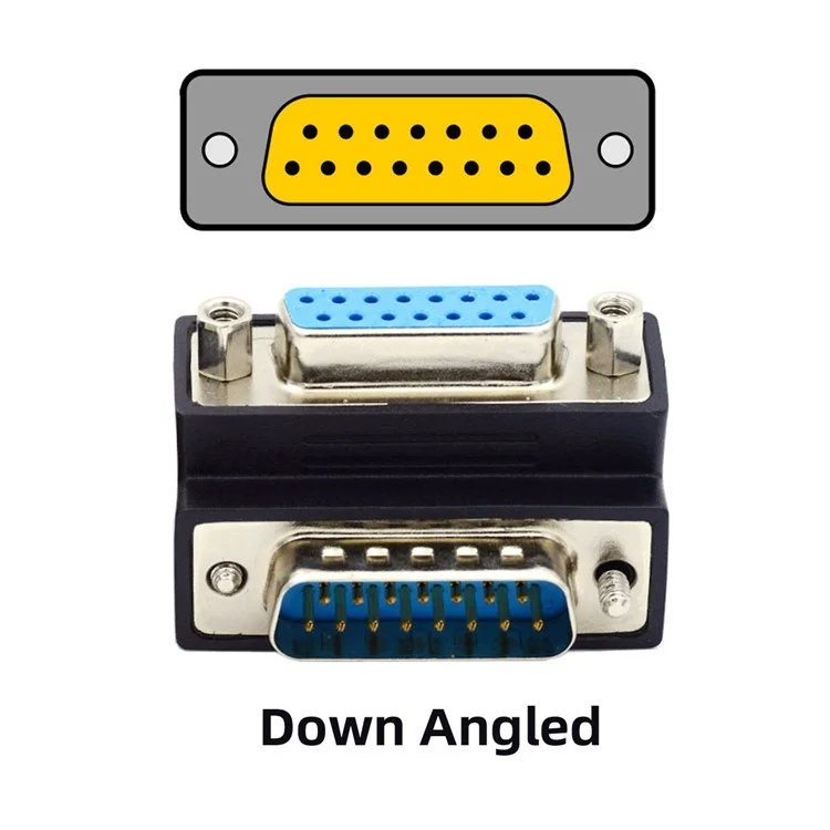 DB-003-DN DB-15PIN Down 90-Degree Angled Design Plug DSUB D-subminiature 15Pin Male to Female Connection Adapter