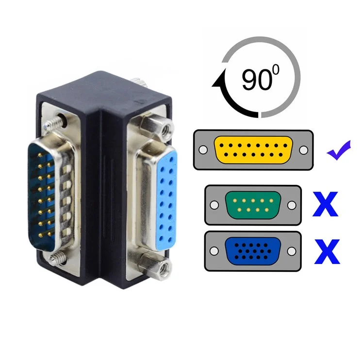 DB-003-DN DB-15PIN Down 90-Degree Angled Design Plug DSUB D-subminiature 15Pin Male to Female Connection Adapter