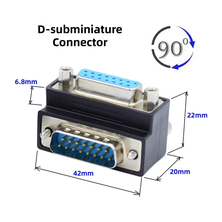 DB-003-DN DB-15PIN Down 90-Degree Angled Design Plug DSUB D-subminiature 15Pin Male to Female Connection Adapter