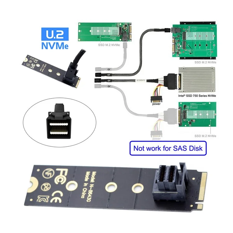 SF-094-BK SFF-8643 to U.2-SSD Mainboard 2280 NVME PCIe SSD Adapter Board - Black