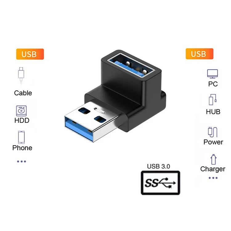 U3-018-UP 10Gbps High Speed USB3.0 Male to Female Converter 90 Degrees Elbow Adapter