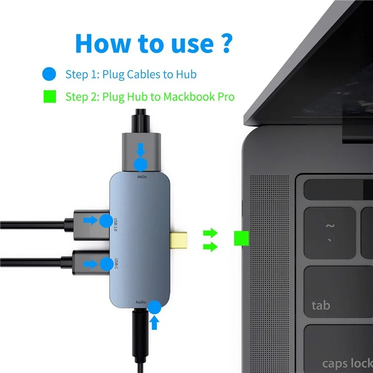 TC041 4-em-1 Adaptador USB C Hub C Para HD Saída de Vídeo+usb 3.0+PD 60W Porta Usb-c+porta de Áudio de 3,5 mm