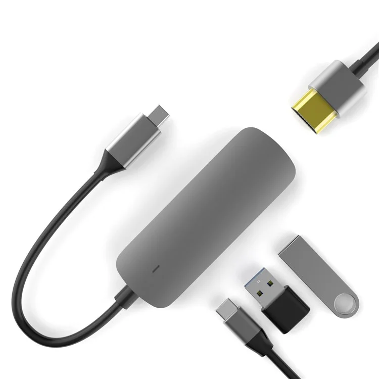 TX4H Type-C Hub to 4K HD Video Output+Type-C Charging+USB 3.0+USB 2.0, 4-In-1 USB-C Dock Expansion Station for Cellphone Computer