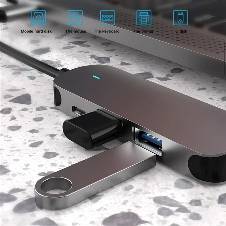 TX4H Type-C Hub to 4K HD Video Output+Type-C Charging+USB 3.0+USB 2.0, 4-In-1 USB-C Dock Expansion Station for Cellphone Computer