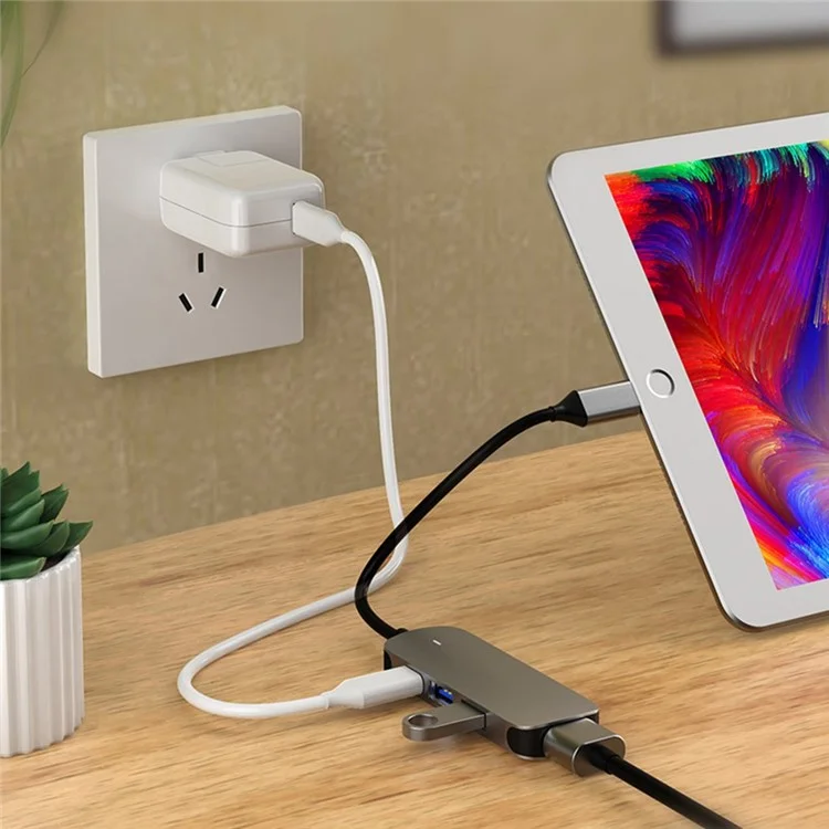 TX4H Type-C Hub to 4K HD Video Output+Type-C Charging+USB 3.0+USB 2.0, 4-In-1 USB-C Dock Expansion Station for Cellphone Computer