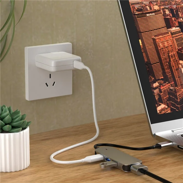 TX4H Type-C Hub to 4K HD Video Output+Type-C Charging+USB 3.0+USB 2.0, 4-In-1 USB-C Dock Expansion Station for Cellphone Computer