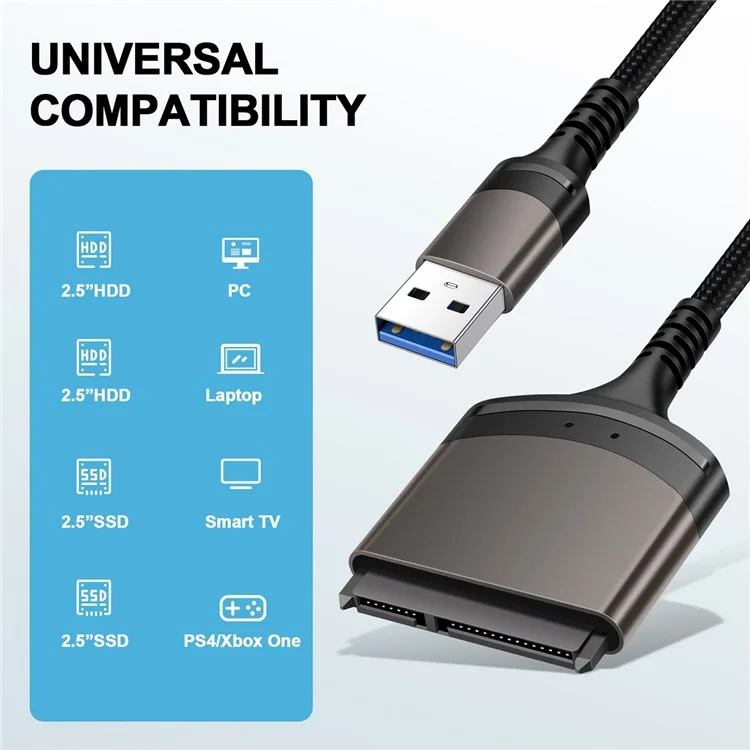 Câble adaptateur U3-077-SL 5 Gb/s USB 3.0 Type-A vers SATA 22 broches pour disque dur SSD 2,5" (longueur totale : 25 cm)