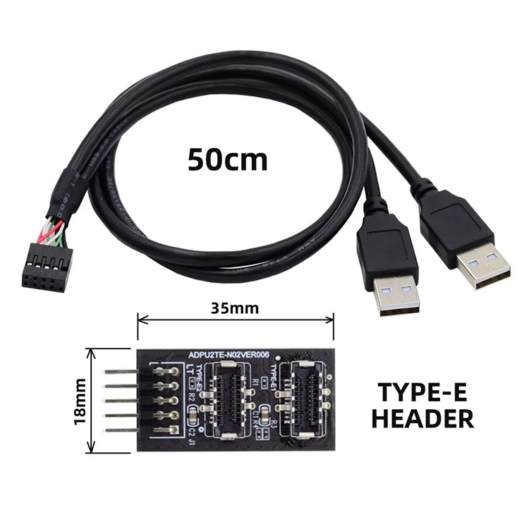 U2-128 + Uc-022 Dual USB 3.1 Panneau Avant Key-A Type-E à USB 2.0 Type-A + 9pin Cable Extension du Câble