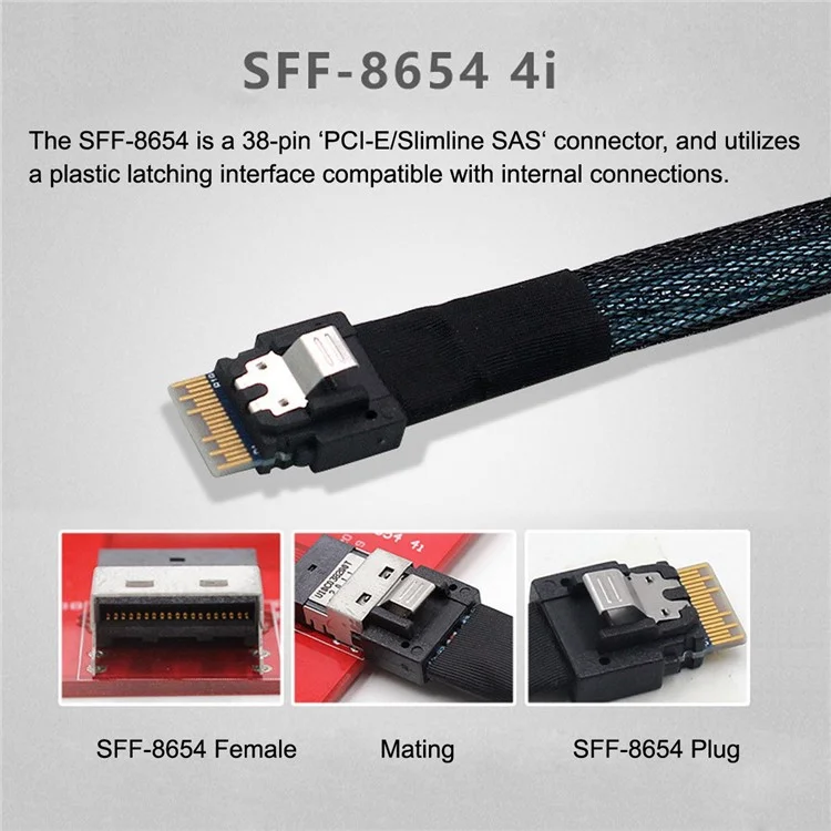 SF-060-0.5M 50см OcuLink PCIe PCI-Express SFF-8611 4i до SFF-8654 Тонкий SSD Активный кабель передачи данных