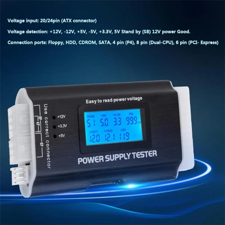 Digital LCD Display PC Computer Power Supply Tester ATX Measuring Checker Diagnostic Tool