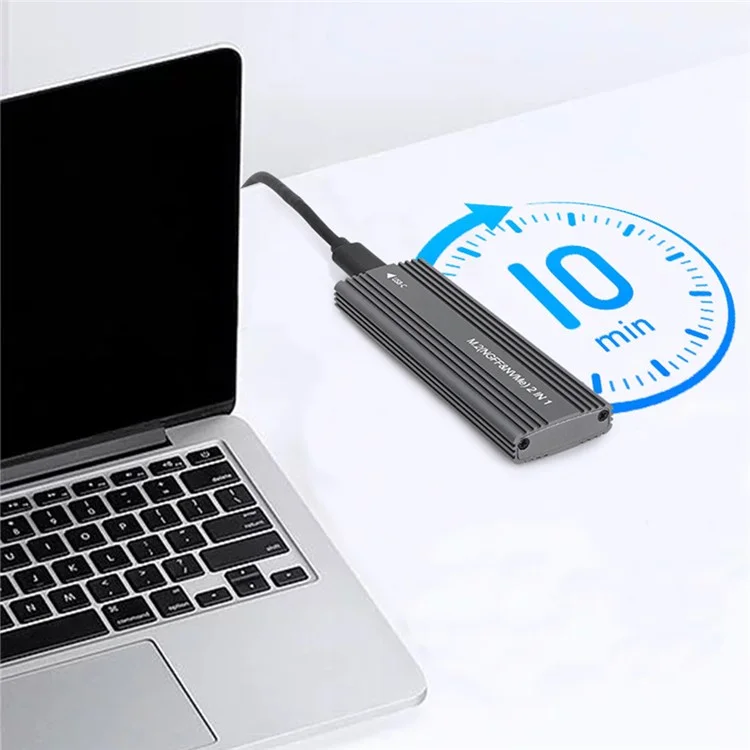 Boîtier de disque dur à double protocole M.2 NVME / SATA Boîtier d'enceinte SSD en alliage d'aluminium prenant en charge UASP - Noir
