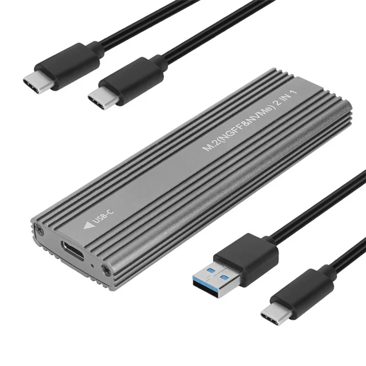 Алюминиевый корпус для M.2 NVME / SATA-накопителей, поддерживает двойной протокол и UASP - серо-серебристый
