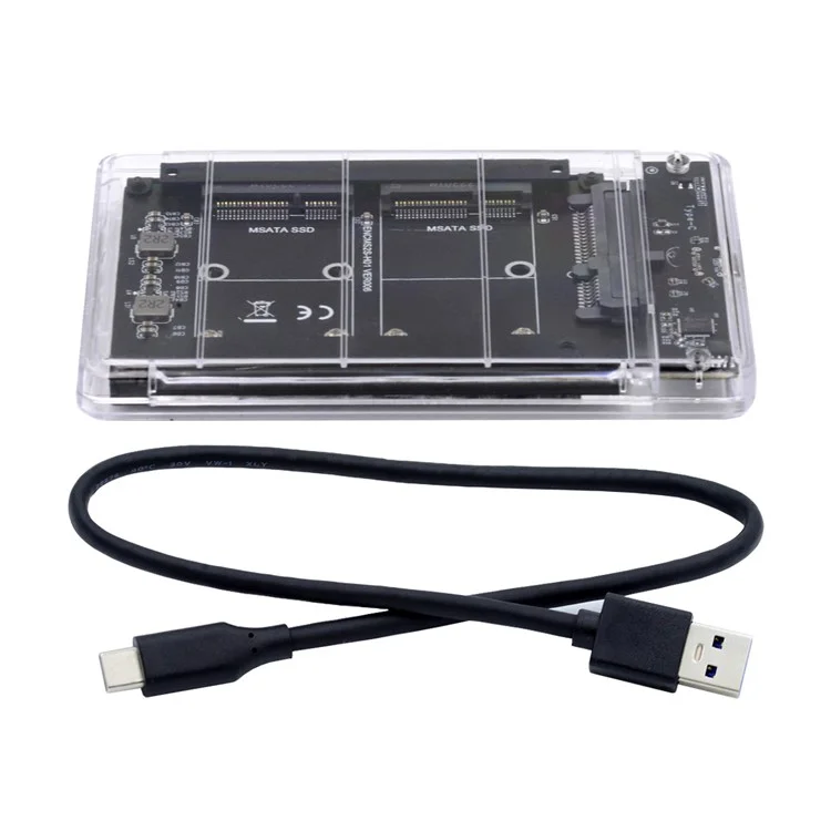 SA-049+UC-079-WH Dual MSATA Mini-SATA SSD Card JOBD Raid0 Span Bridge to USB3.0 Type-C USB-C 2.5-inch SATA Combo Enclosure