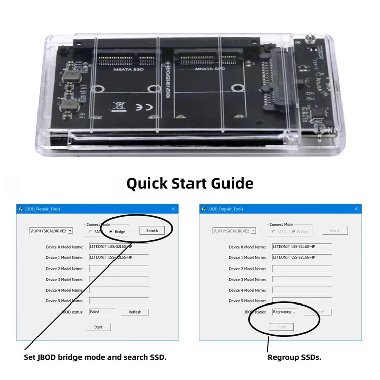 SA-049+UC-079-WH MSATA Mini-sata SSD SSD Jobd Raid0 Span Bridge to USB3.0 Tipo c USB-C 2,5 Polegadas SATA Combo Gabinete