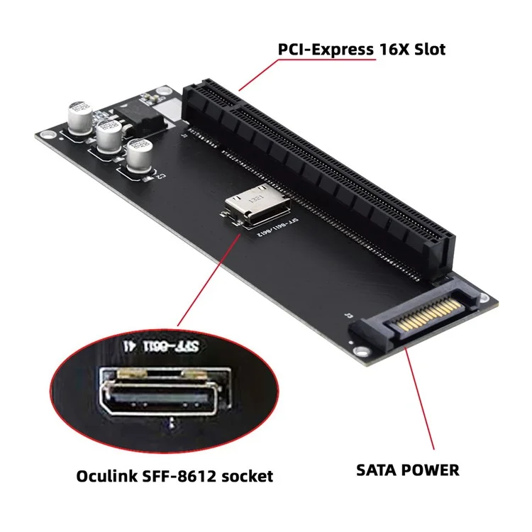Oculink SFF-8612 SFF-8611 zu PCIE PCI-Express 16x 4x Adapter mit SATA-Stromport für Mainboard