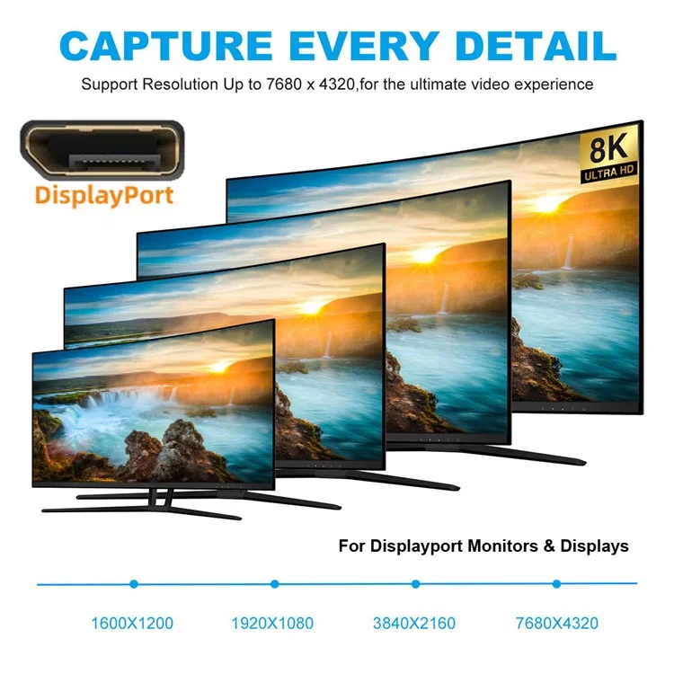 UC-038-D8K USB-C Type C Female to Displayport Converter HDTV Adapter Cable 8K / 60hz 4K / 120hz for Tablet Phone Laptop