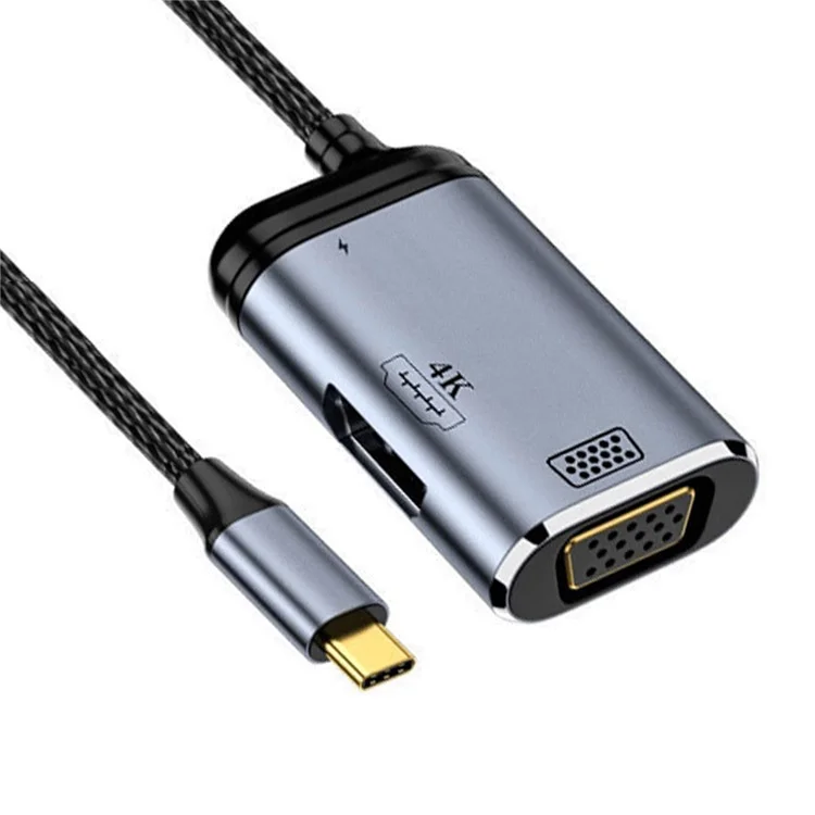 UC-027-Y001 USB-C Type C to HD VGA Converter Adapter 4K 60Hz 1080P with Female PD Power Port