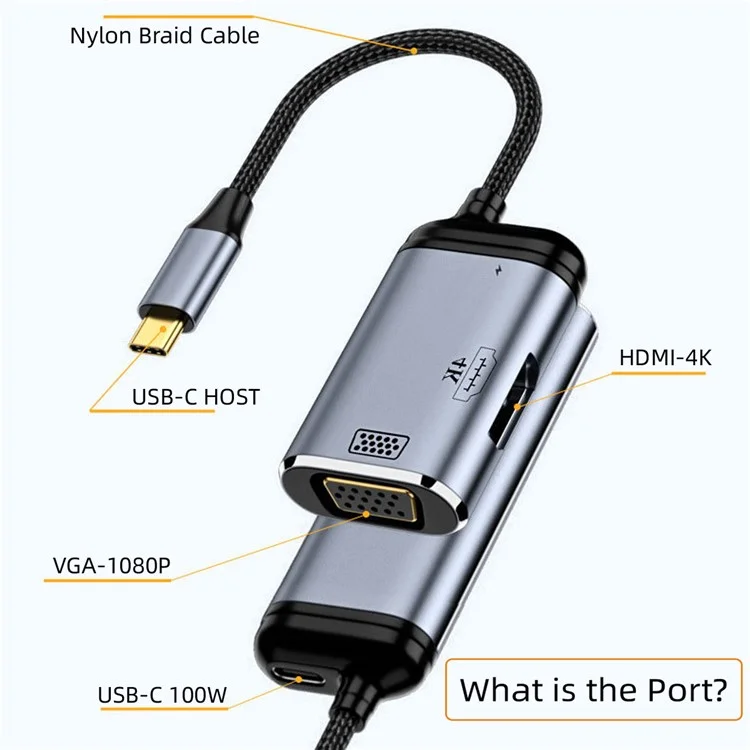 UC-027-Y001 USB-C Type C to HD VGA Converter Adapter 4K 60Hz 1080P with Female PD Power Port