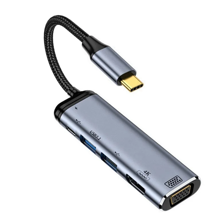 UC-027-Y002 USB-C Tipo C a HD VGA Dual USB 3.0 Hub Converter Adaptador HDTV 4K 60Hz 1080p Con Puerto de Potencia PD Femenino