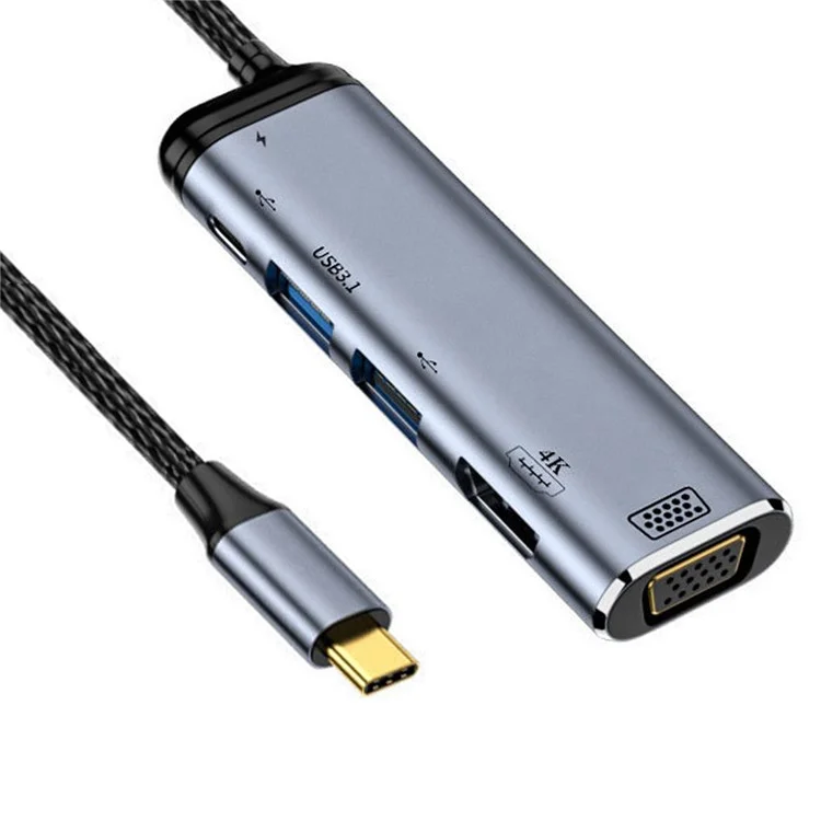 UC-027-Y002 USB-C Type C à HD VGA Dual USB 3.0 Convertisseur HDTV Adaptateur 4K 60Hz 1080p Avec Port de Puissance PD Femelle