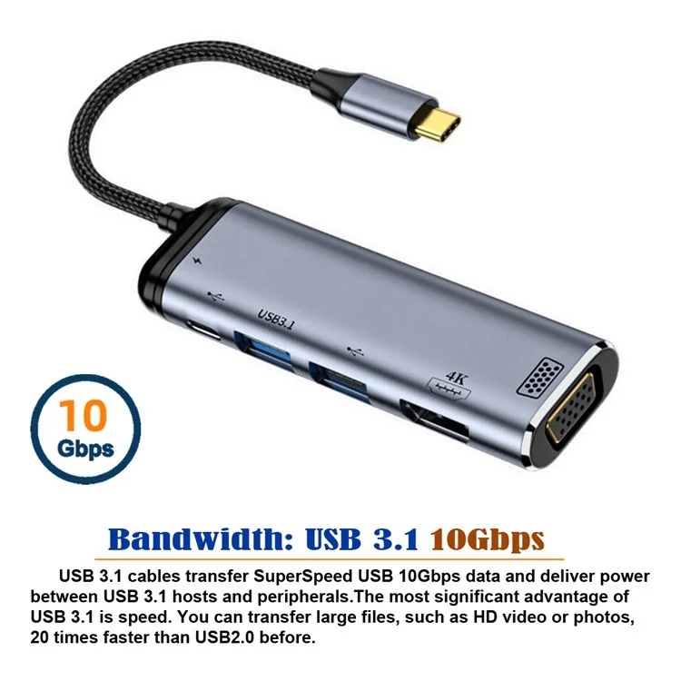 UC-027-Y002 USB-C Type C to HD VGA Dual USB 3.0 HUB Converter HDTV Adapter 4K 60Hz 1080P with Female PD Power Port