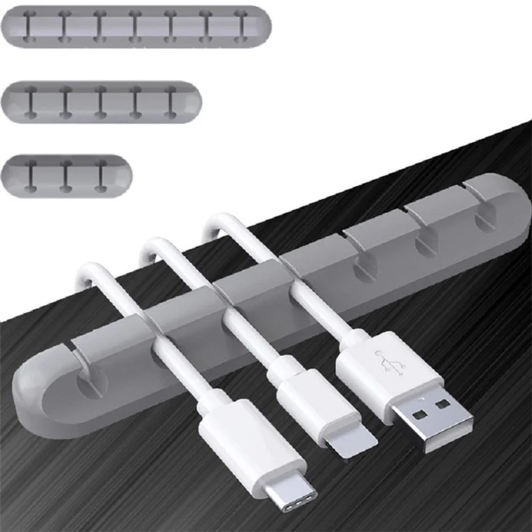 V-357 3Pcs / Set Self-adhesive Desktop Power Cord Fixing Base Silicone Data Cable Organizer - Grey