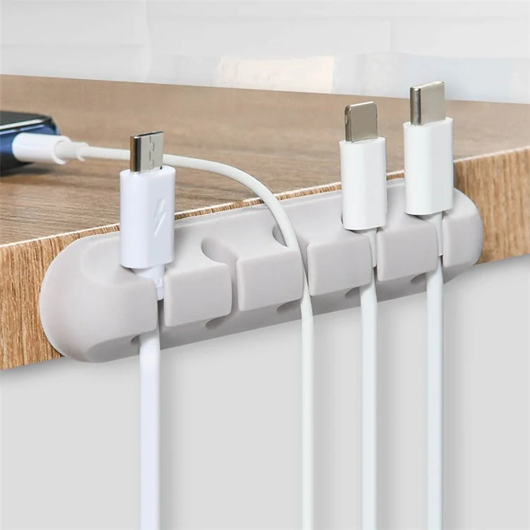 V-357 3Pcs / Set Self-adhesive Desktop Power Cord Fixing Base Silicone Data Cable Organizer - Grey