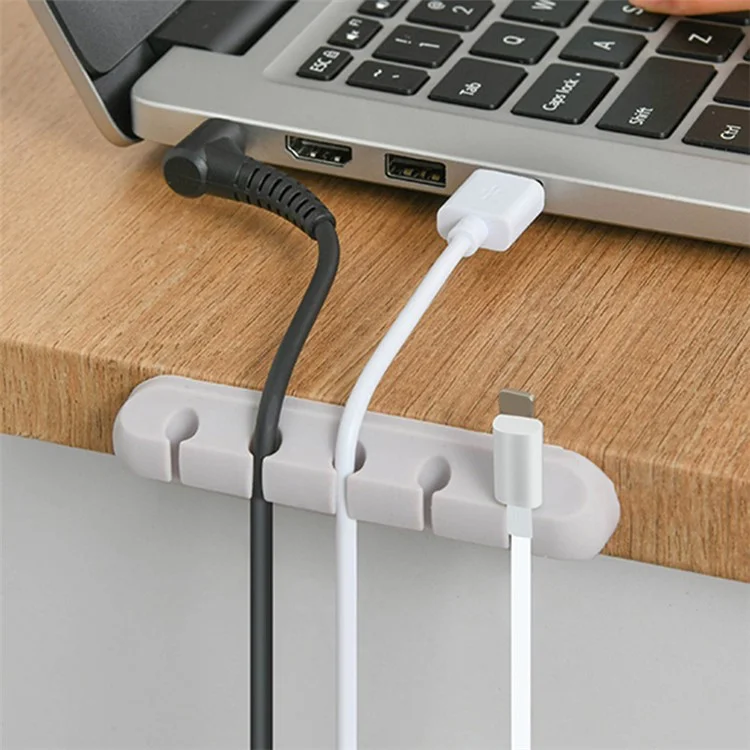 V-357 3Pcs / Set Self-adhesive Desktop Power Cord Fixing Base Silicone Data Cable Organizer - Grey