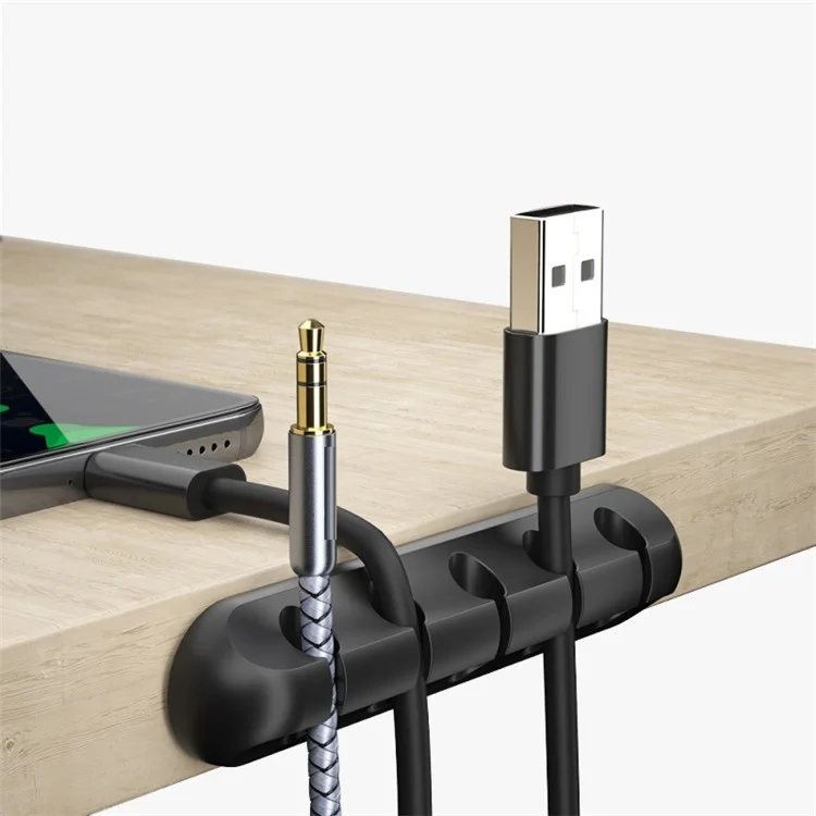 V-357 3Pcs / Set Self-adhesive Desktop Power Cord Fixing Base Silicone Data Cable Organizer - Grey